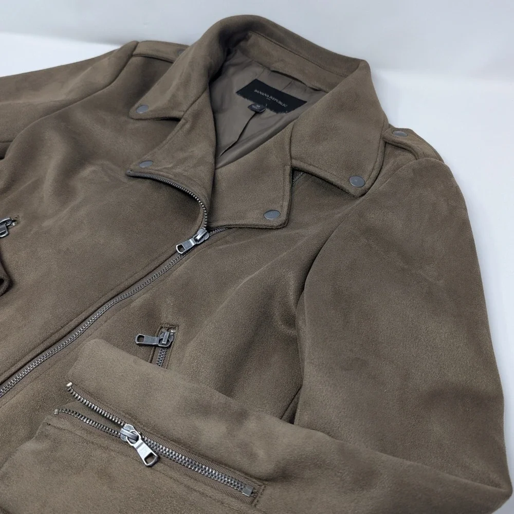 Banana Republic Vegan‎ Suede Moto Jacket Women's M Asymmetrical Zip Biker